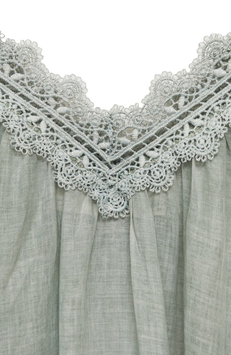 MANGO Lace Accent Cotton Night Gown, Alternate, color, Pastel Green