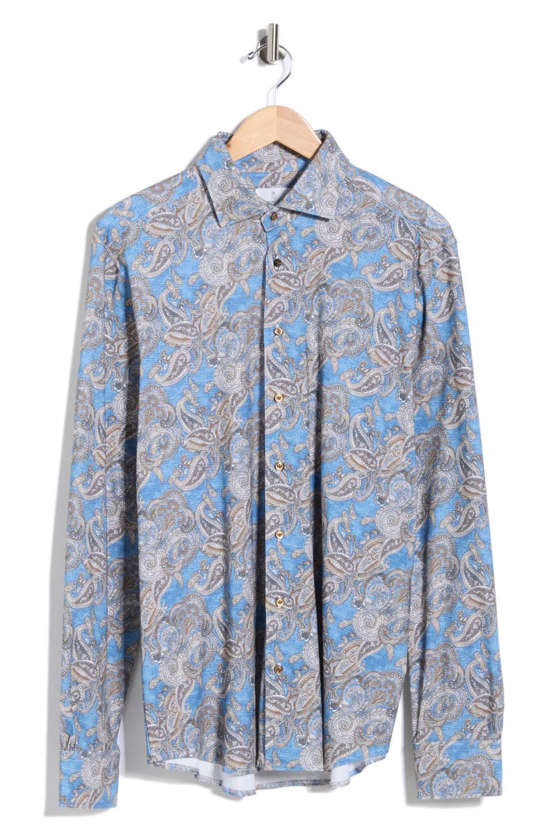 Emanuel Berg Modern Fit 4 Flex Stretch Knit Button-Up Shirt, Main, color, Blue