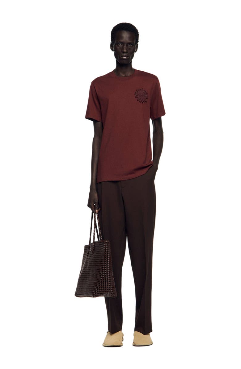 SANDRO Cotton crochet flower T-shirt, Alternate, color, Chocolate