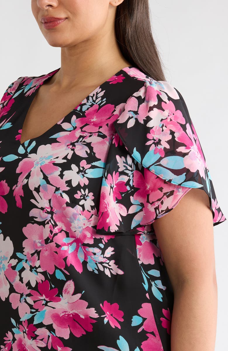 KASPER Floral Print Tulip Sleeve Top, Alternate, color,