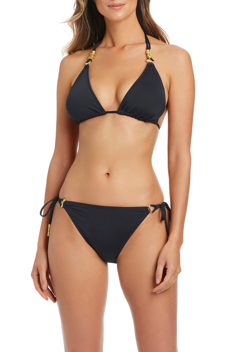 Side Tie Hipster Bikini Bottoms, Alternate, color, BLACK