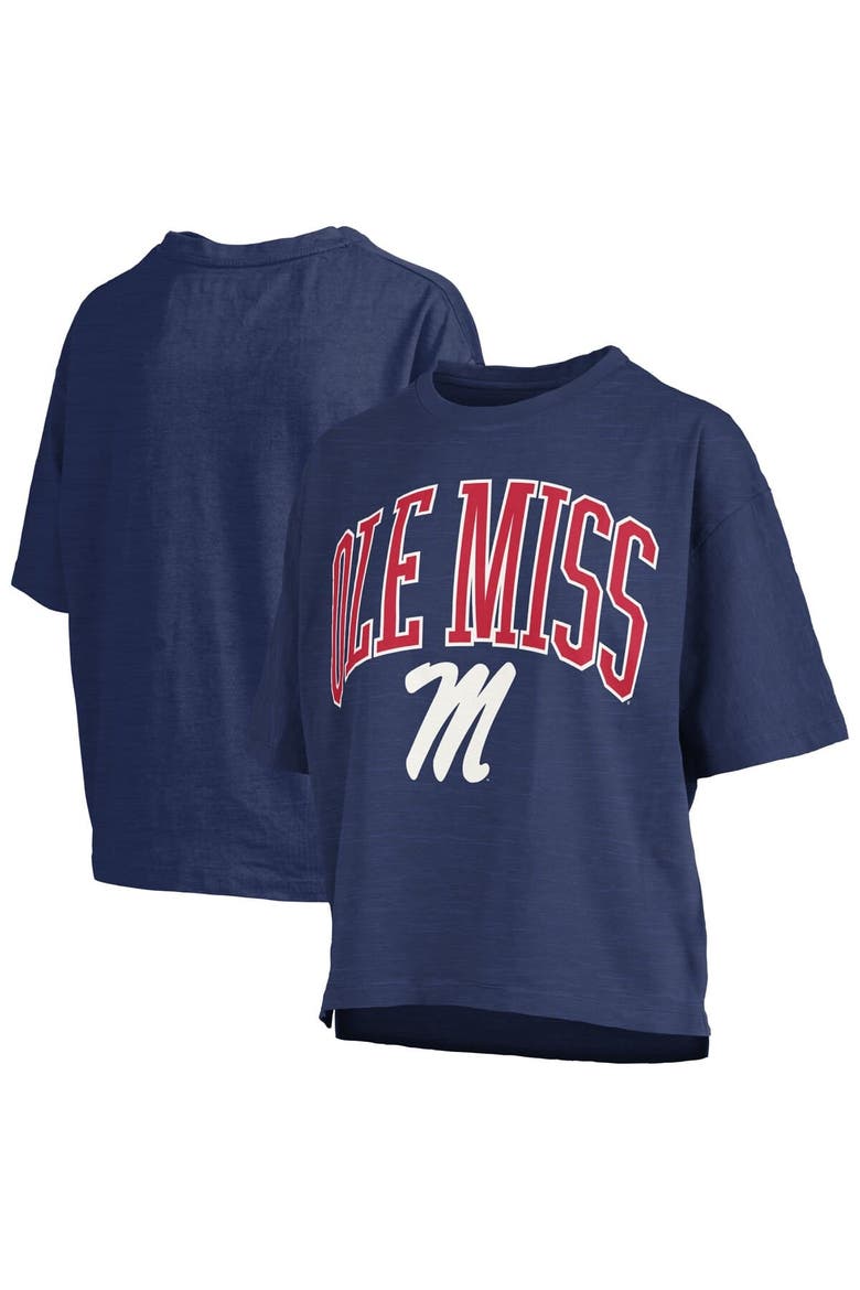 Women's Pressbox Navy Ole Miss Rebels Nelson Arch Over Logo Waist Length Oversized Slub T-Shirt, Main, color, Navy