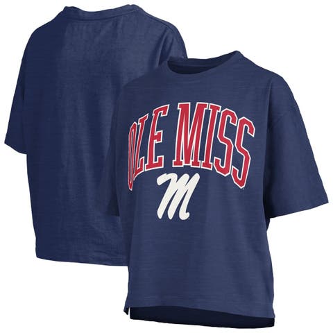 Women's Pressbox Navy Ole Miss Rebels Nelson Arch Over Logo Waist Length Oversized Slub T-Shirt