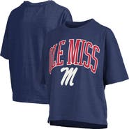 PRESSBOX Women's Pressbox Navy Ole Miss Rebels Nelson Arch Over Logo Waist Length Oversized Slub T-Shirt