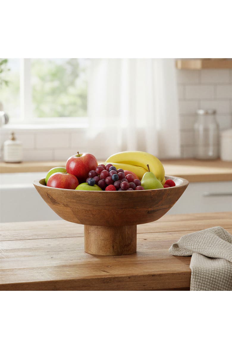 Mango Wood Footed Bowl, Natural, Alternate, color, Natural