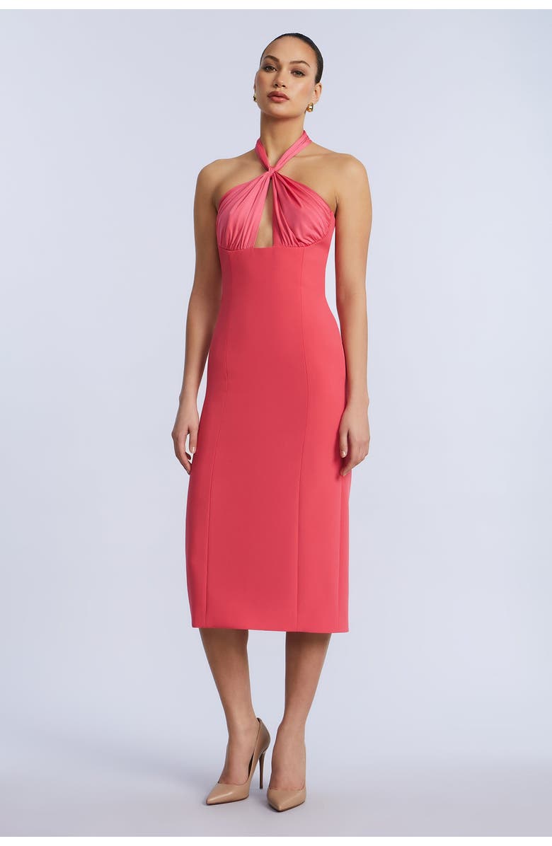 BCBGMAXAZRIA Midi Dress With A Twist, Alternate, color, Cherry Blossom