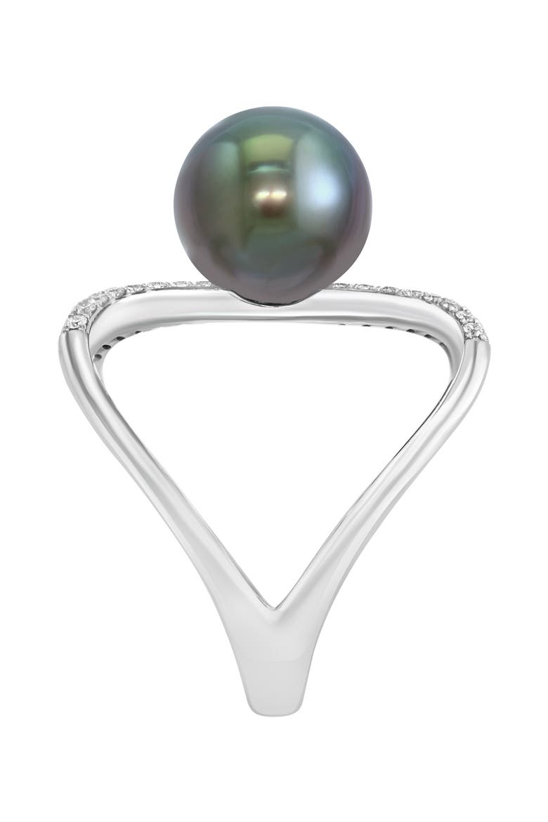 14K White Gold Crossover Diamond  Floating Center Black/Tahitian Pearl Ring, Alternate, color, 14K Gold
