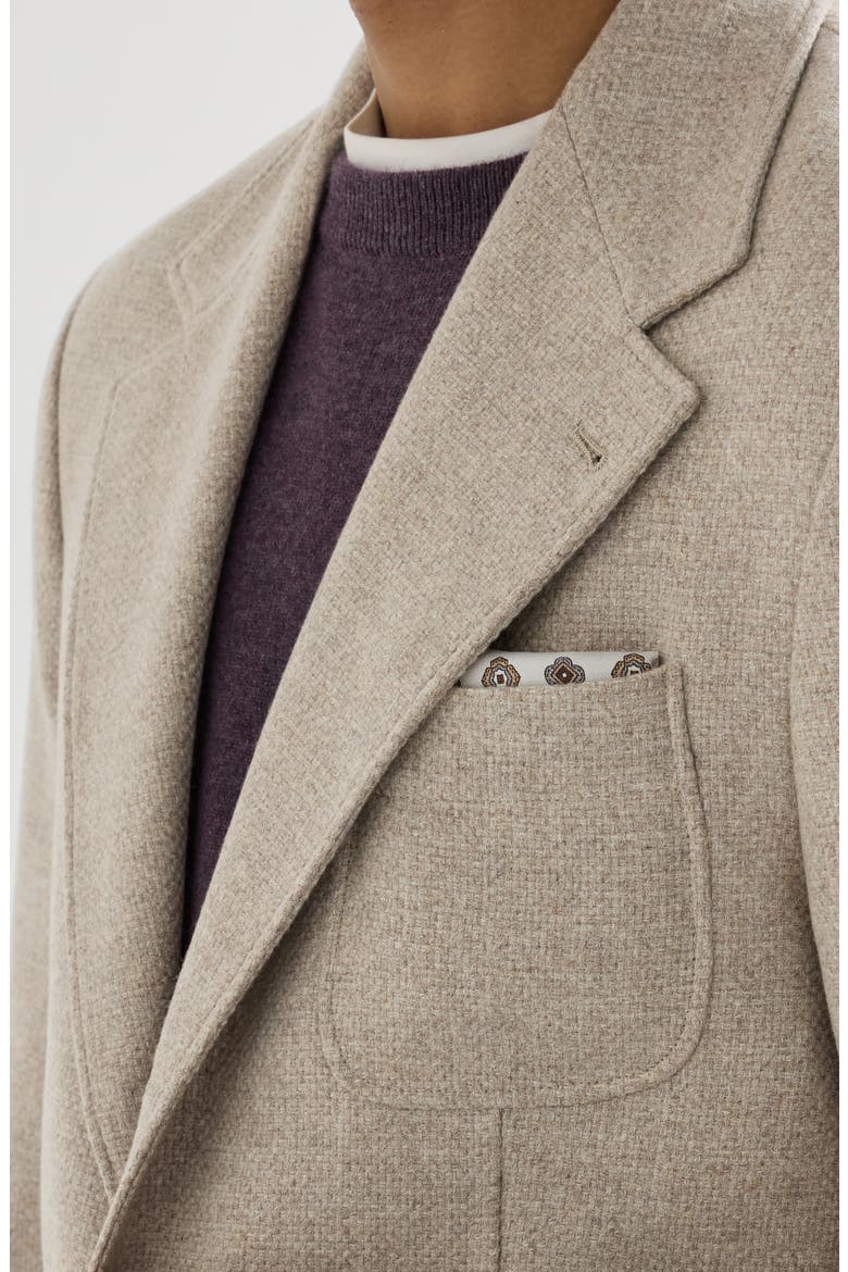 Cashmere Panama deconstructed blazer with patch pockets and metal buttons, Alternate, color, Sand