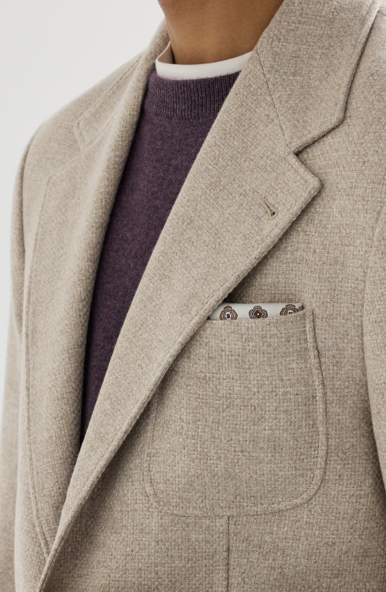 Brunello Cucinelli Cashmere Panama deconstructed blazer with patch pockets and metal buttons, Alternate, color, Sand
