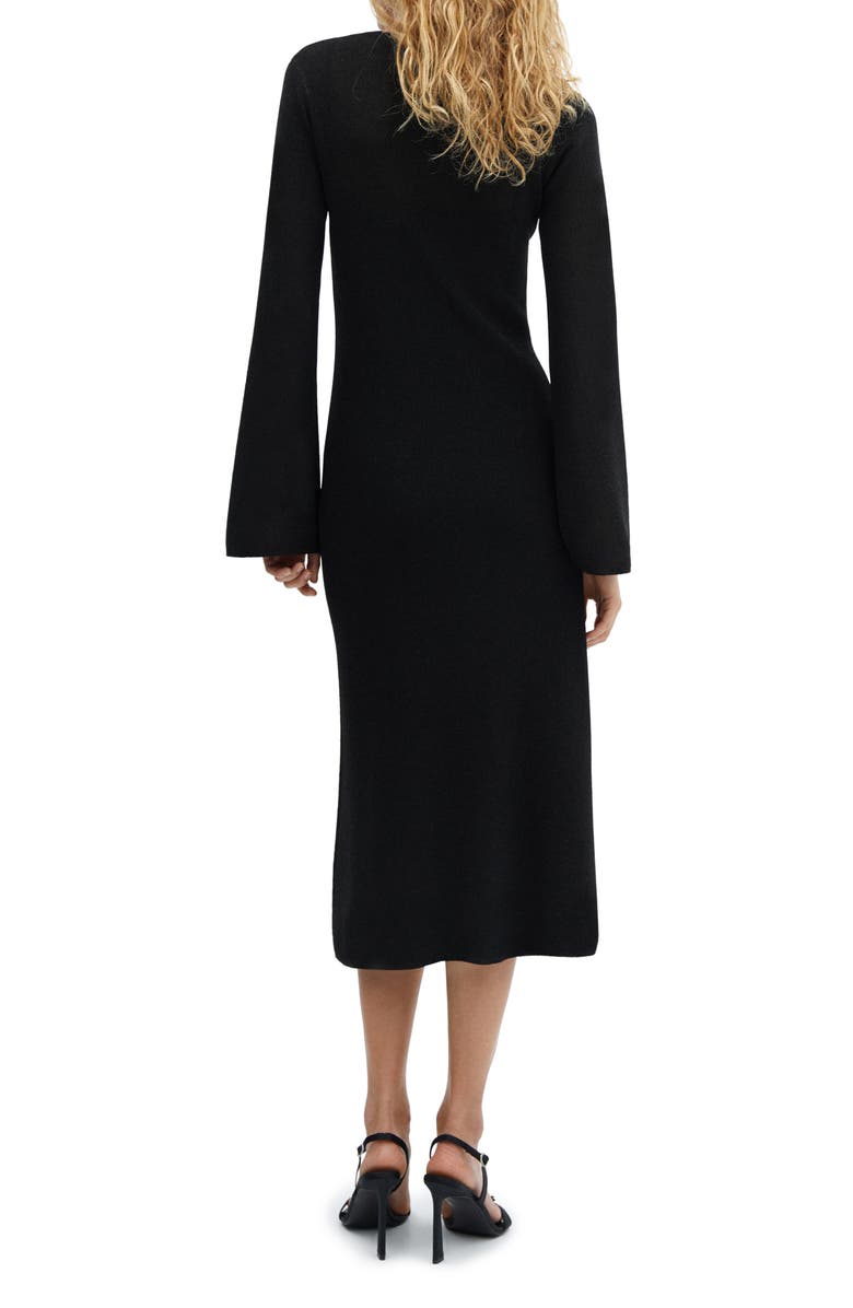 MANGO Metallic V-Neck Long Sleeve Midi Sweater Dress, Alternate, color, 