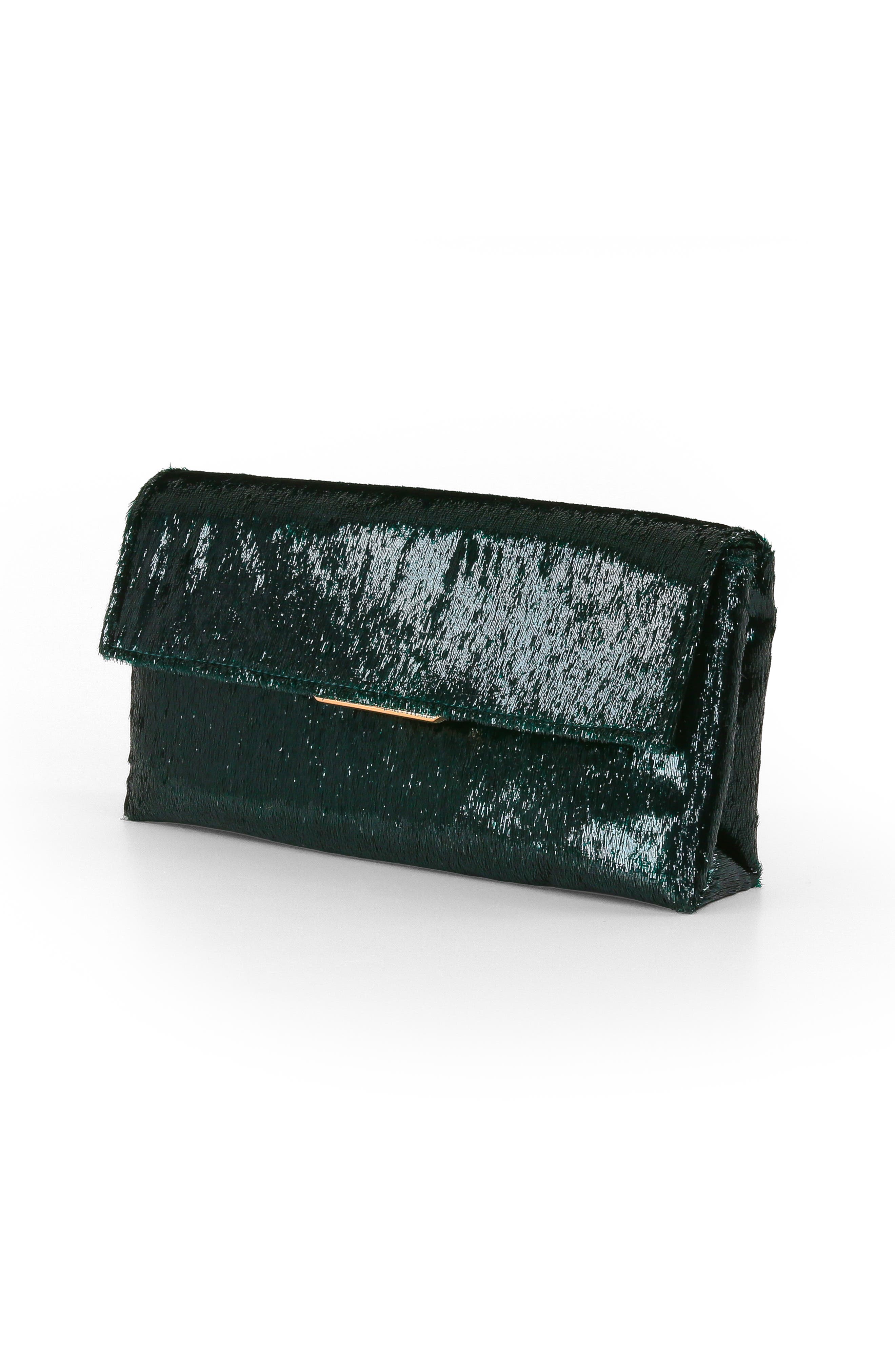 Angel Soft Faux Pony Hair Envelope Clutch, Alternate, color, Emerald