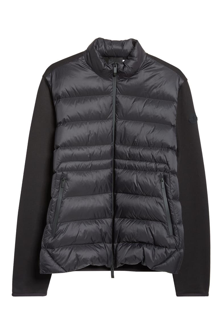 Quilted Down & Cotton Knit Zip Cardigan, Alternate, color, BLACK