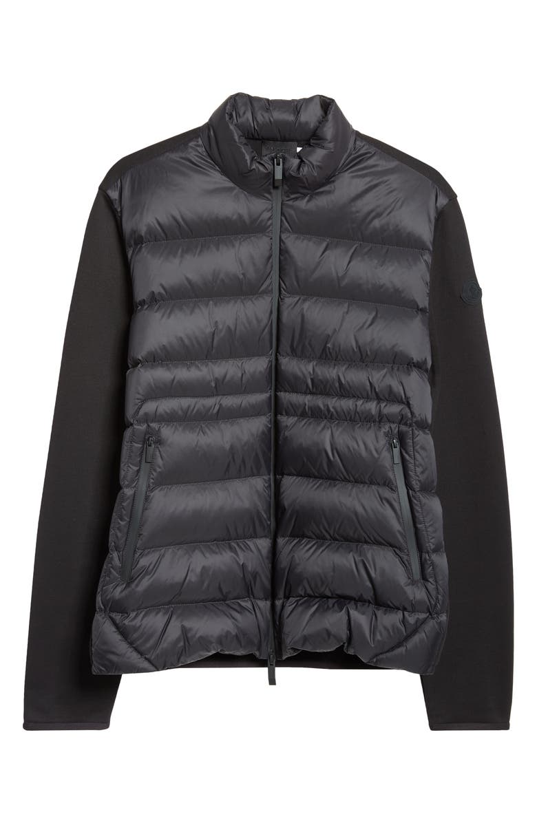 Moncler Quilted Down & Cotton Knit Zip Cardigan, Main, color, Black