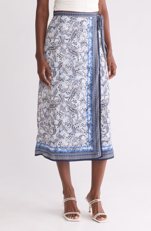 Floral Crepe Midi Wrap Skirt