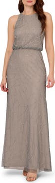 Adrianna Papell Beaded Sleeveless Blouson Gown