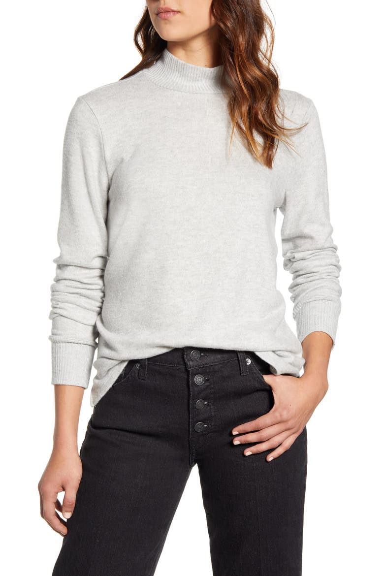 Mock Neck Cloud Jersey Top, Main, color, HEATHER GREY