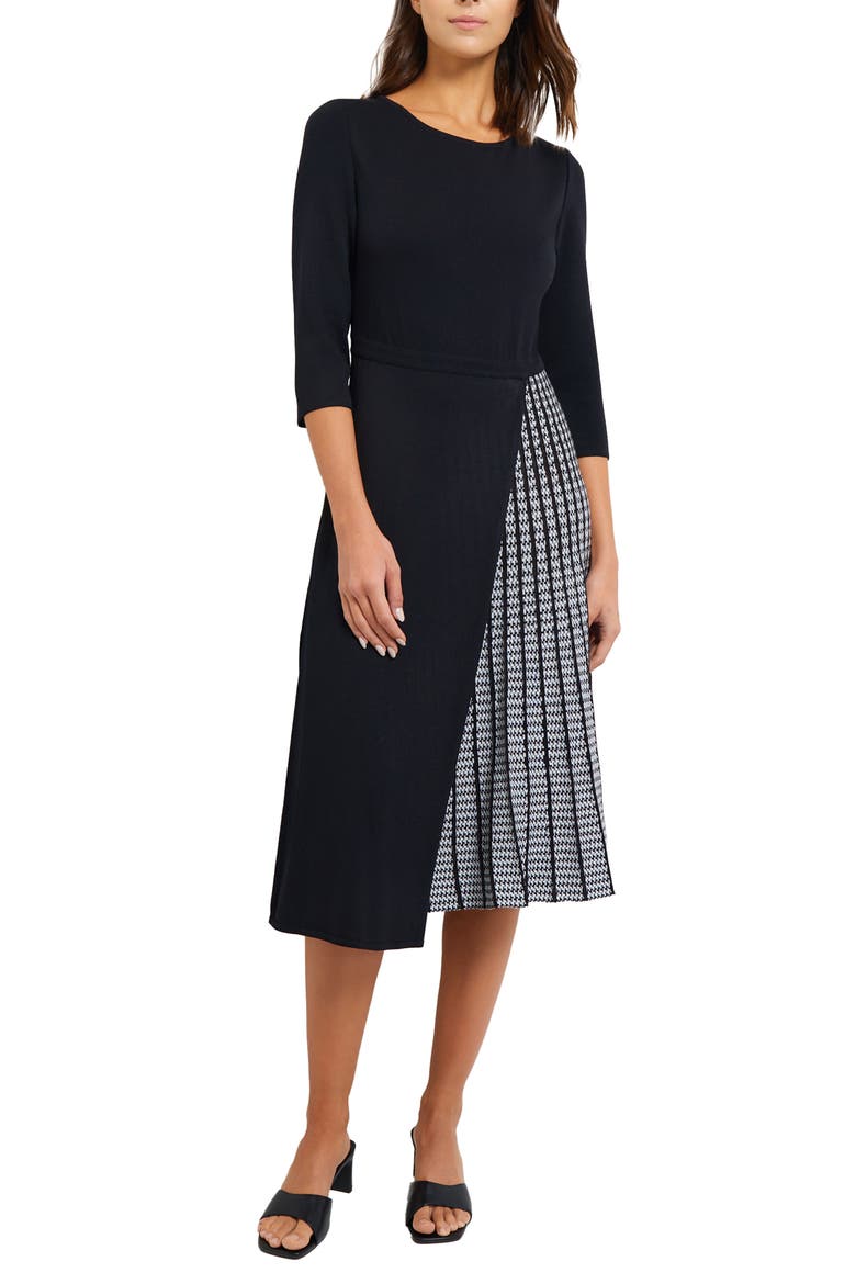 Contrast Panel Knit Dress, Main, color, BLACK/WHITE