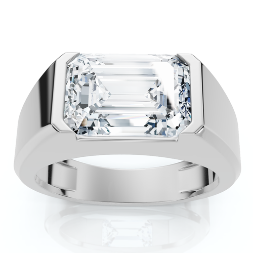 Bliss Diamond Emerald Cut Half Bezel Diamond Ring 14k Gold Or Pt Lab Grown In Silver
