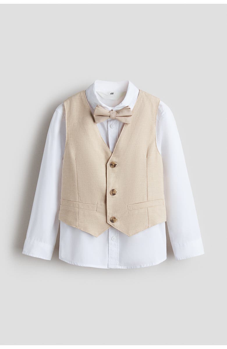 H&M 3-piece Dressy Set, Main, color, Light Beige/White