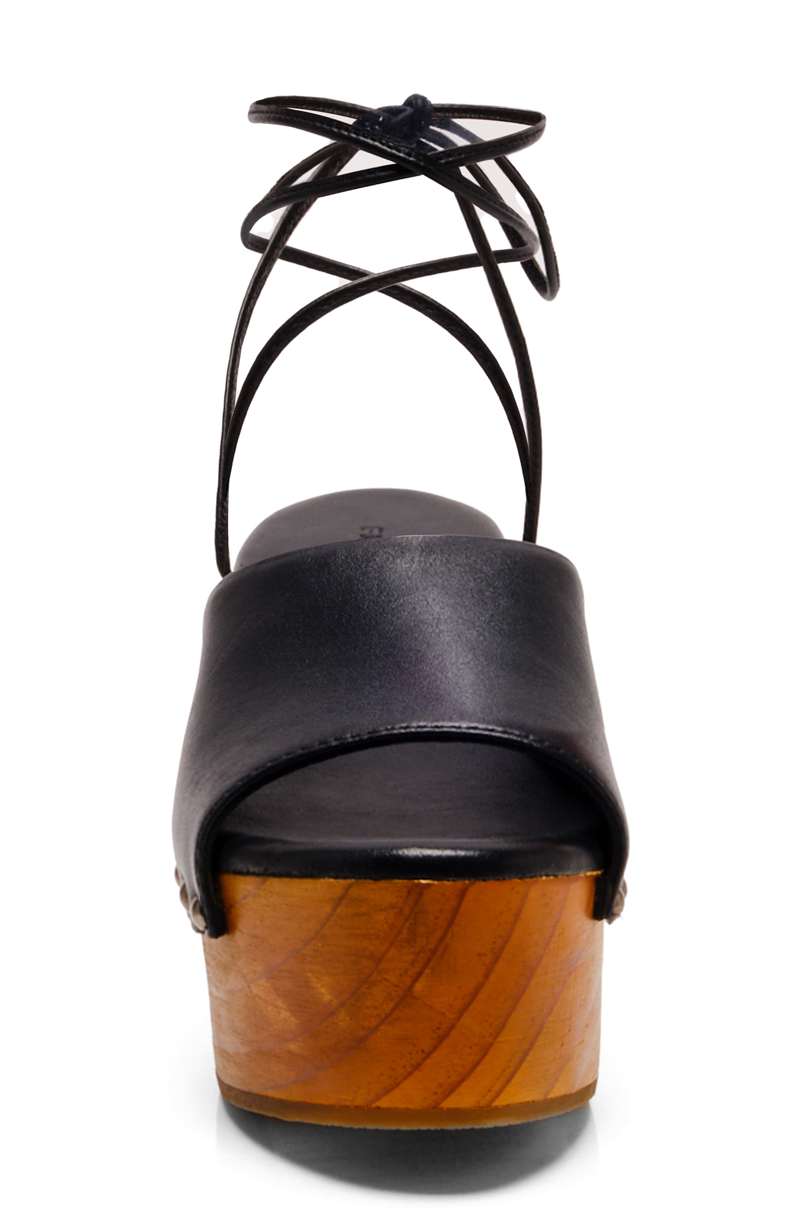 Free People Front Row Ankle Wrap Platform Sandal, Alternate, color, Black Leather