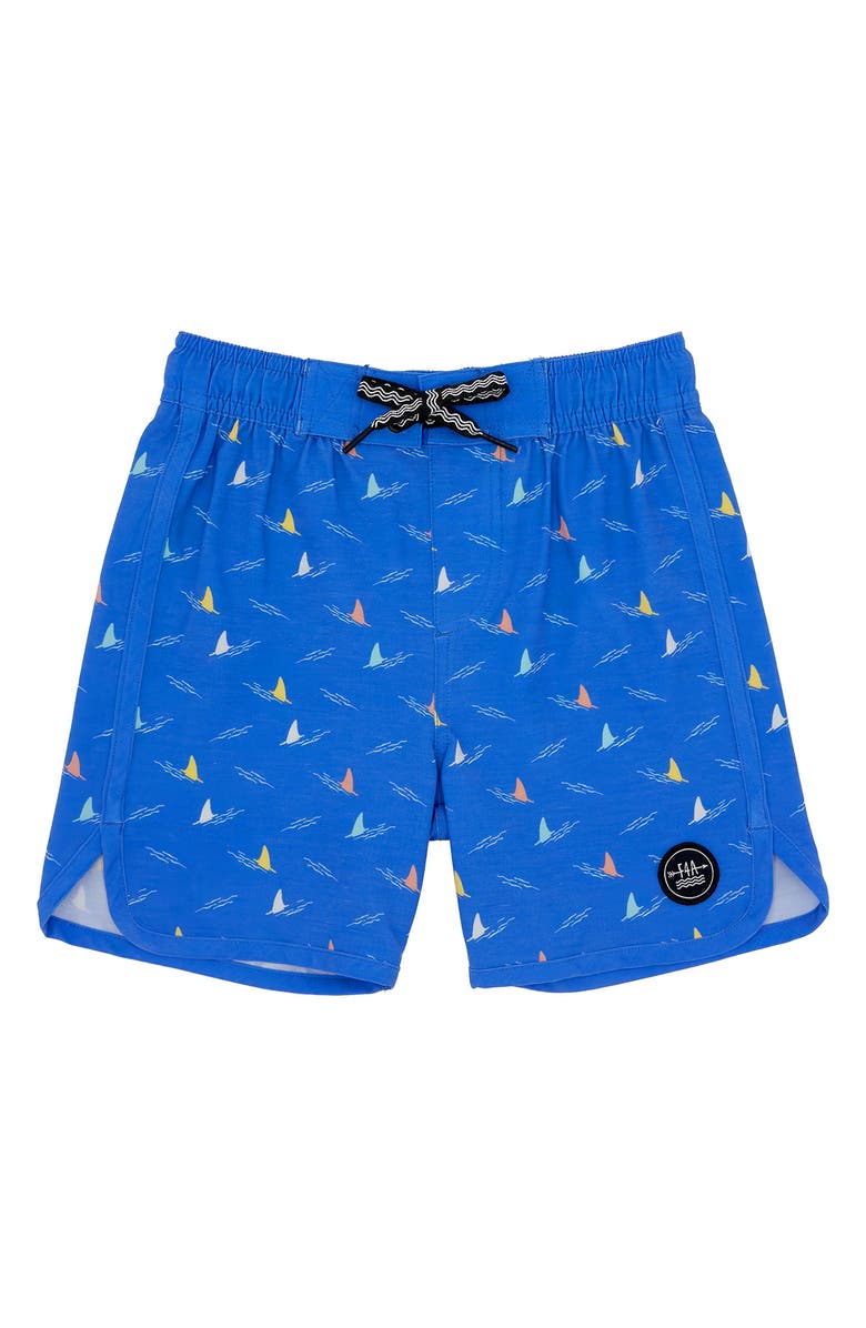 Feather 4 Arrow Kids' Shark Fin Board Shorts, Main, color, Marina Blue