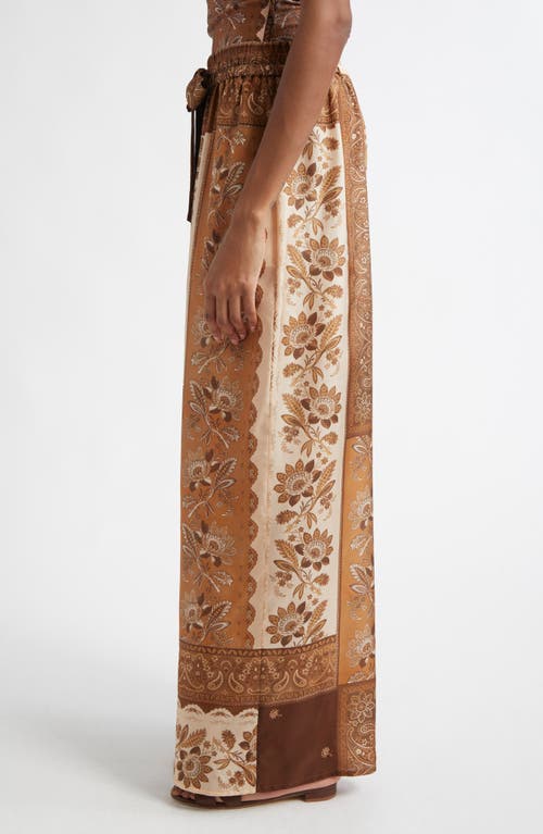 Zimmermann Lucky Brown Pants With Elastic Drawstring Waist And All-over Floral Print In Silk Woman