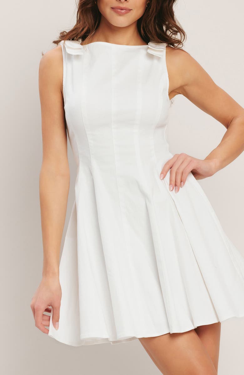 FLYING TOMATO Bow Sleeveless Denim Fit & Flare Minidress, Alternate, color, White Denim