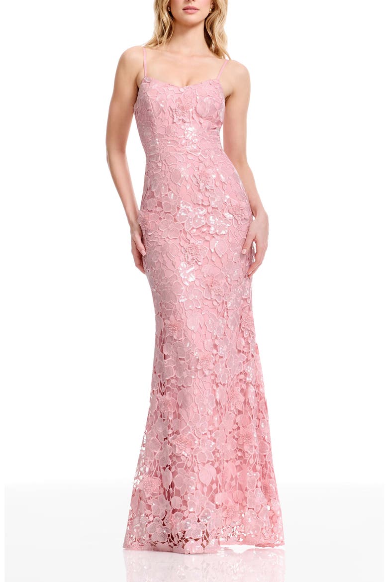 Giovanna Sequin Floral Lace Mermaid Gown, Main, color, BLUSH