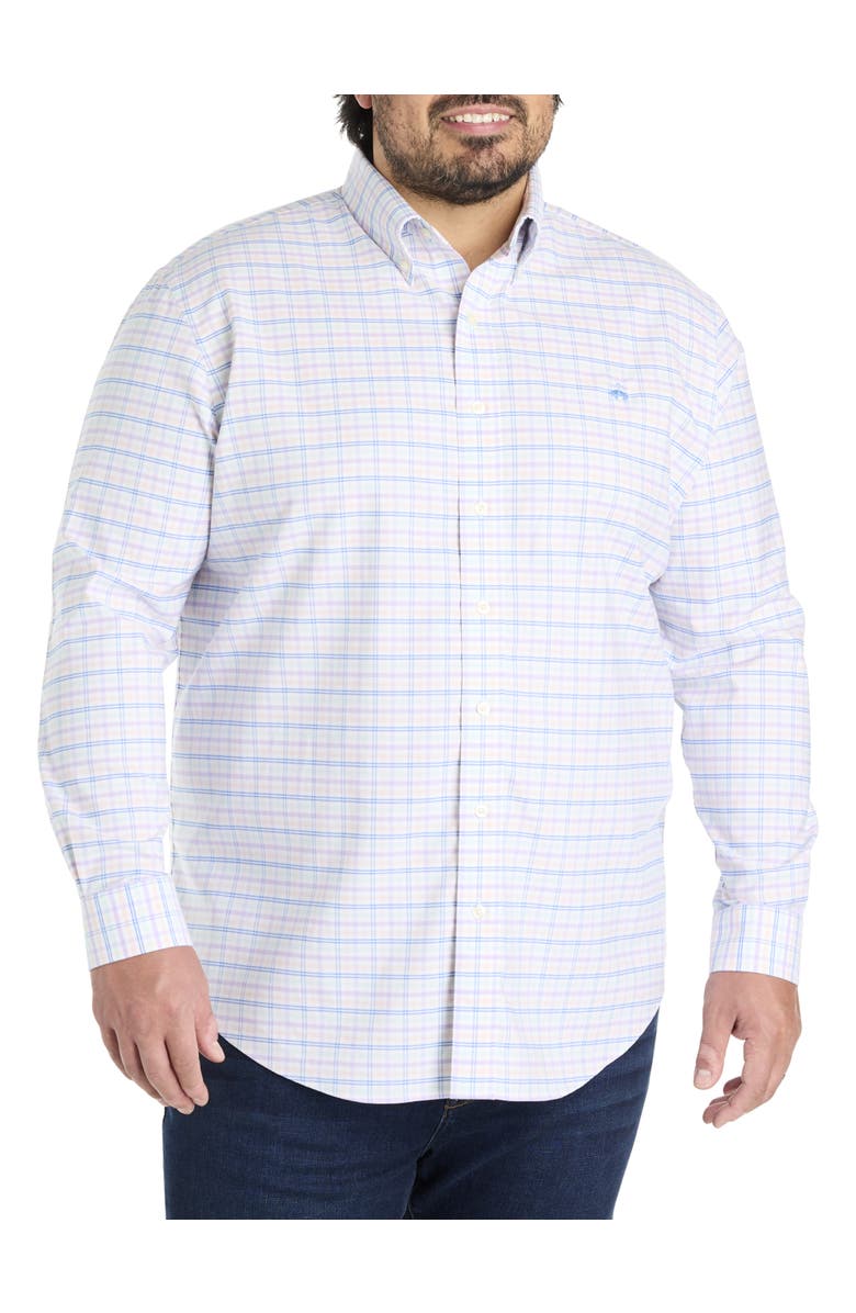 B+T Essentials Fit by Dxl Big & Tall  Non-Iron Multi Check Sport Shirt, Alternate, color, Hydrangea Multi