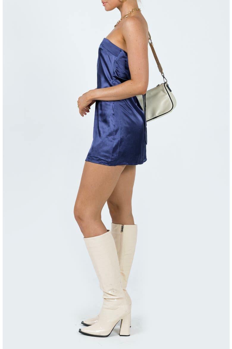 Shaya Bow Back Strapless Satin Minidress, Alternate, color, BLUE