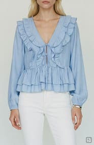 VERO MODA Zoey Ruffle Peplum Chambray Top