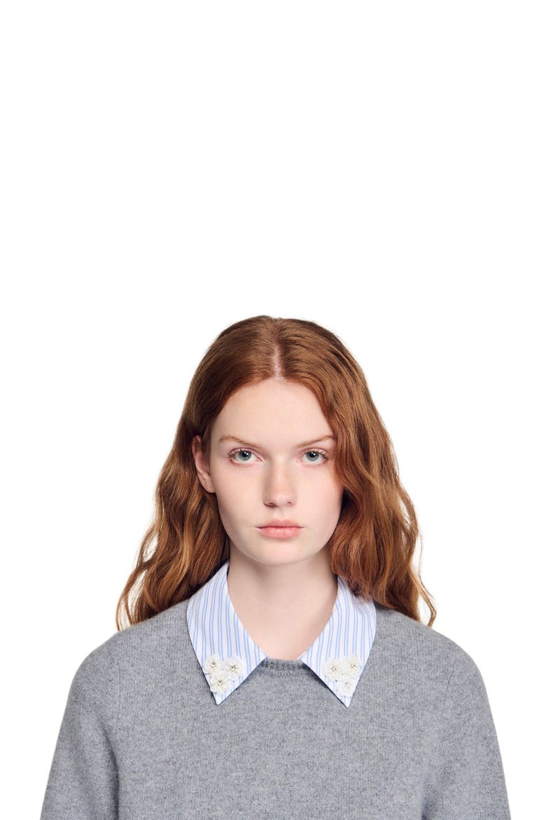 Detachable collar wool sweater, Alternate, color, Grey