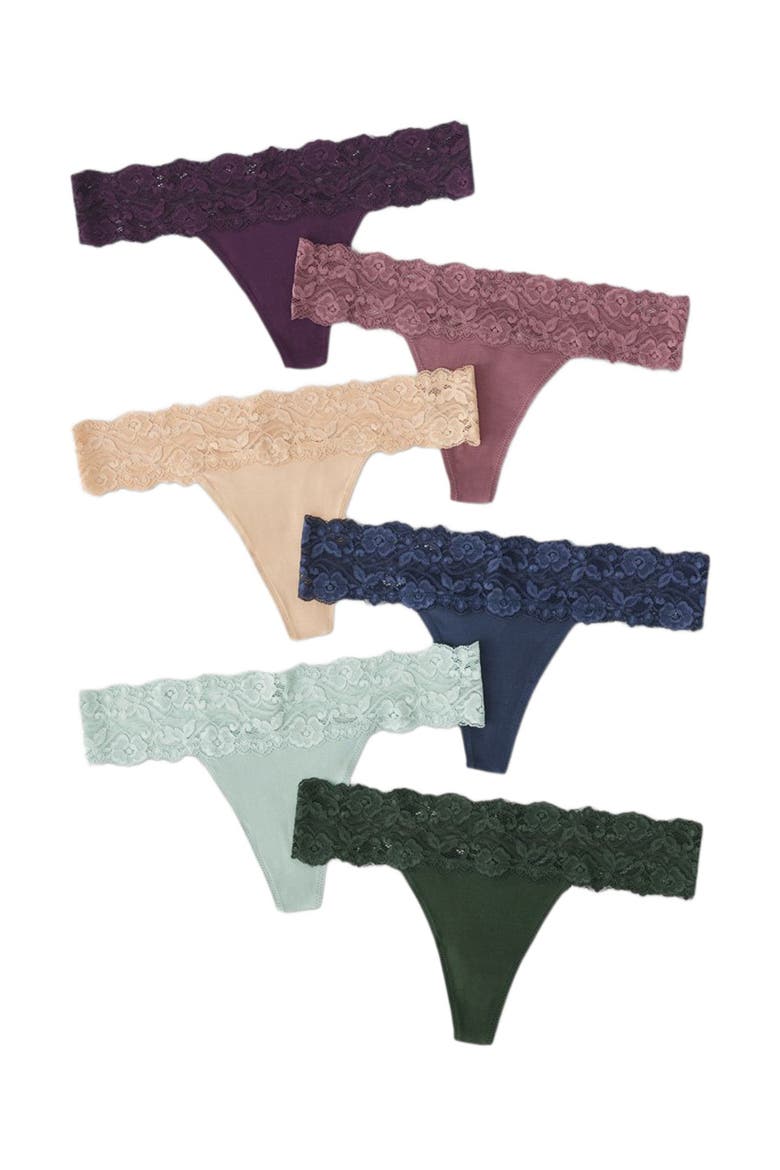 Lace Waist Thong 3-Pack, Alternate, color, Harvest Hues