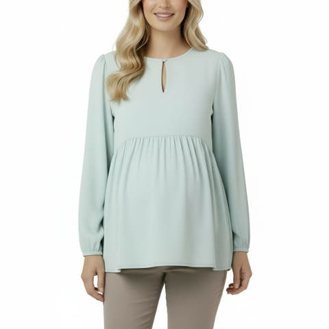 Long Sleeve Empire Waist Keyhole Woven Blouse