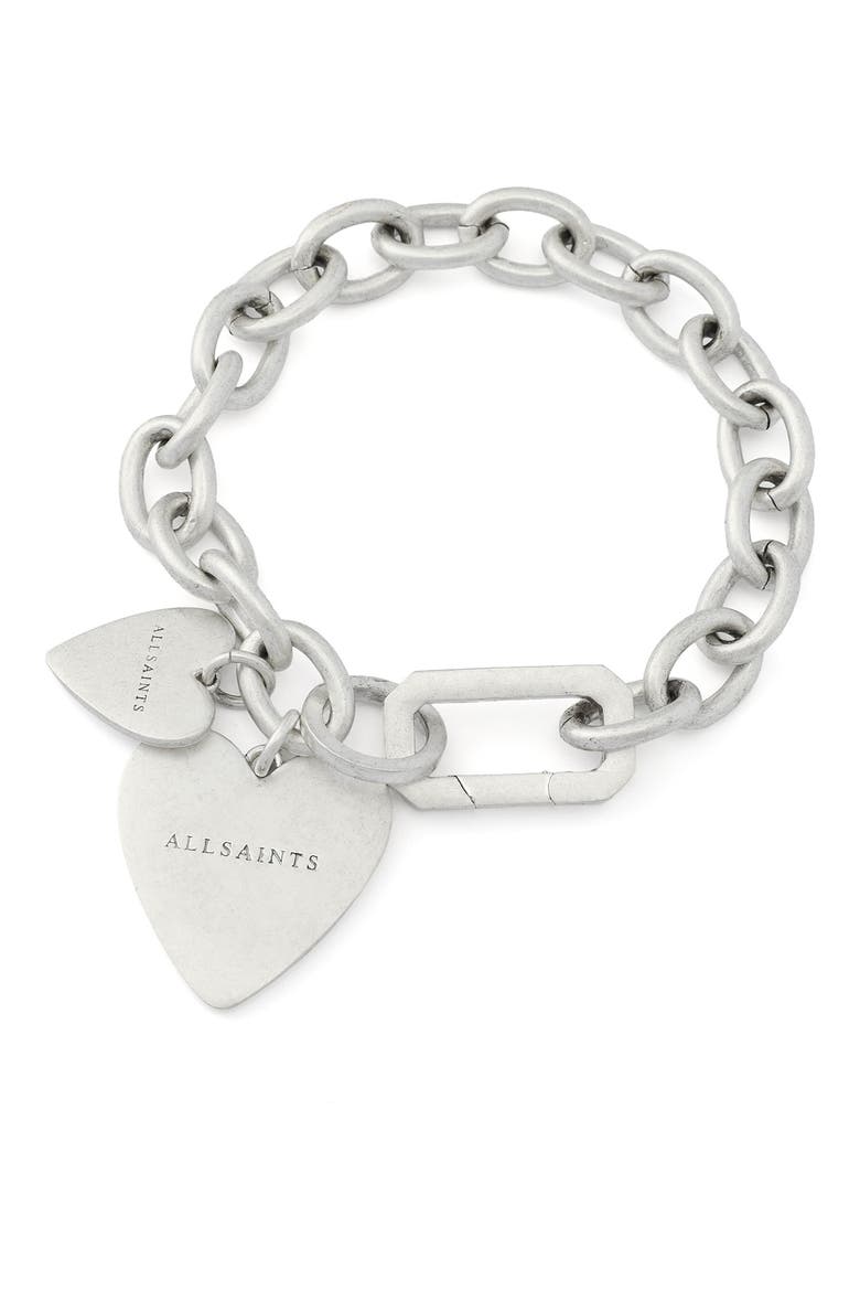 Double Heart Chain Link Bracelet, Alternate, color, WARM SILVER