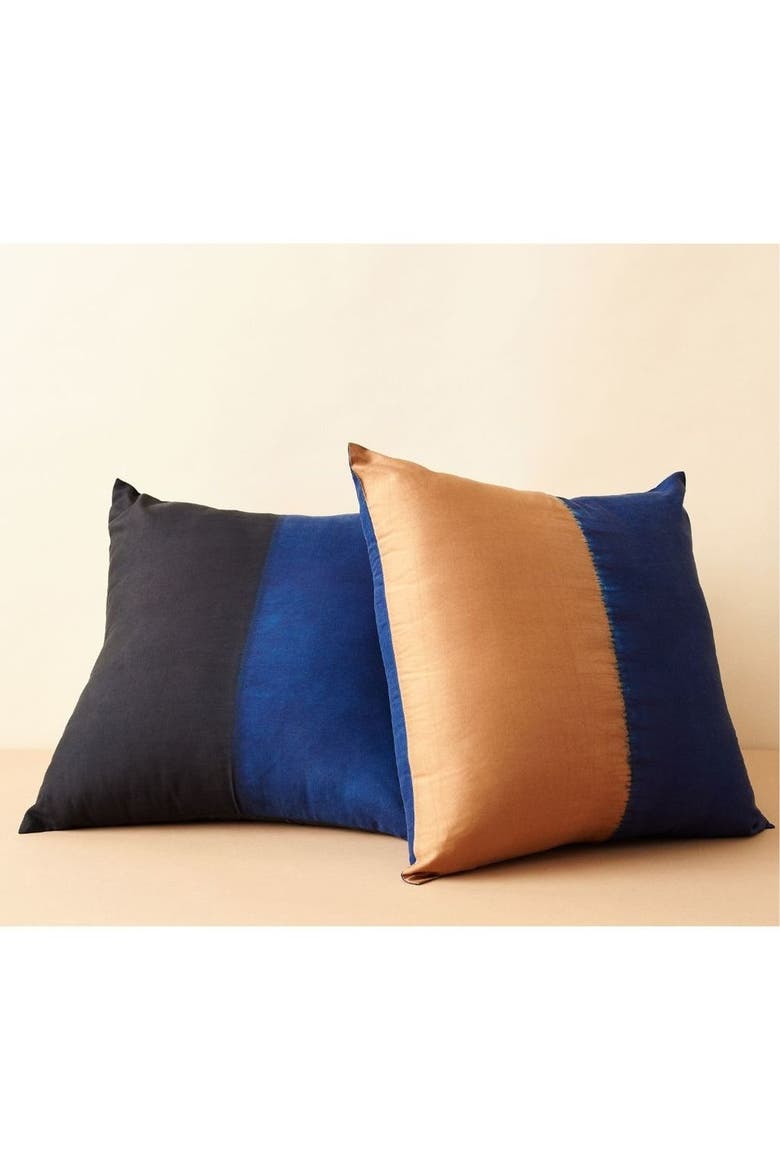 Aakar Mor Black and Indigo Color Block Mulberry Silk Pillow - Cover Only, Alternate, color, Black Indigo