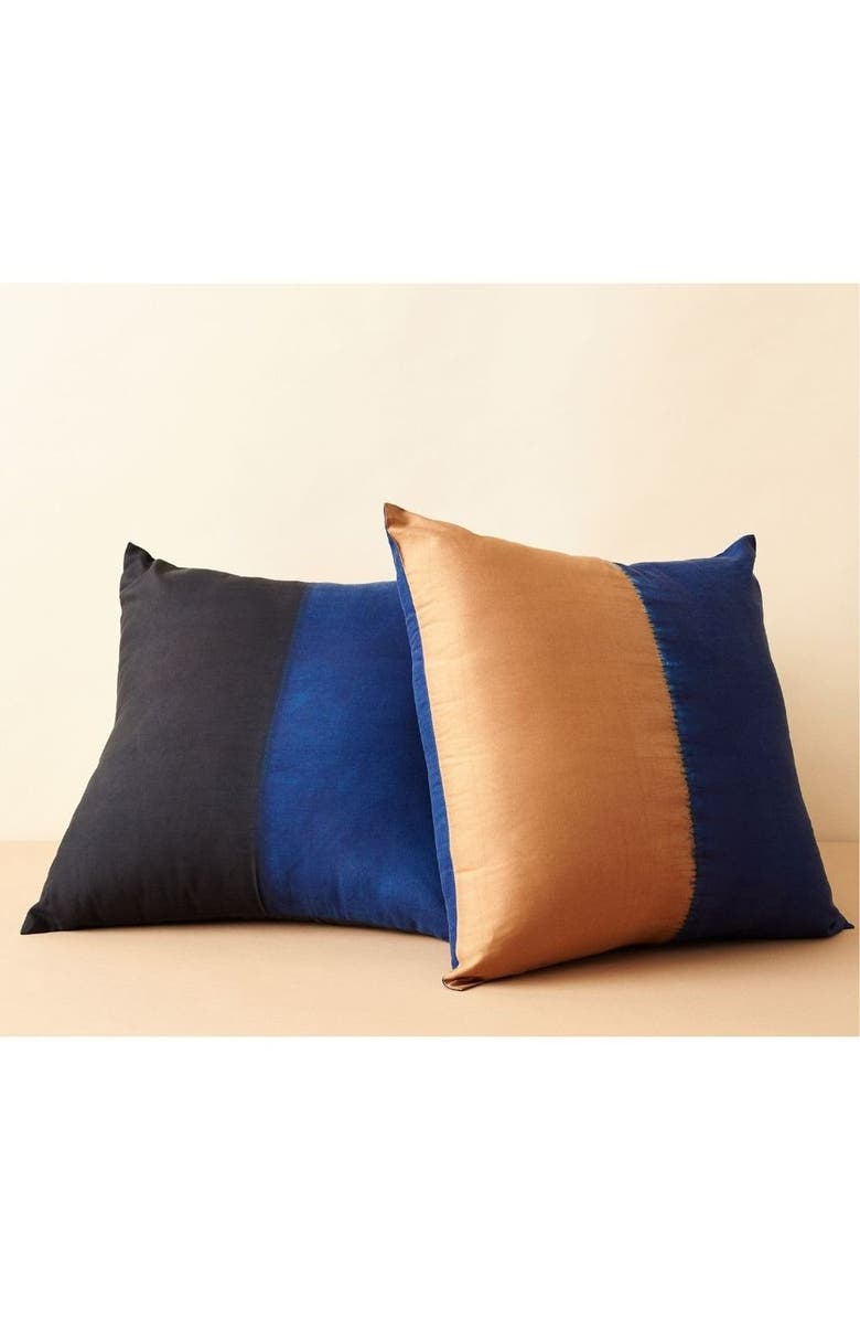 Studio Variously Aakar Mor Black and Indigo Color Block Mulberry Silk Pillow - Cover + Insert, Alternate, color, Black / Indigo