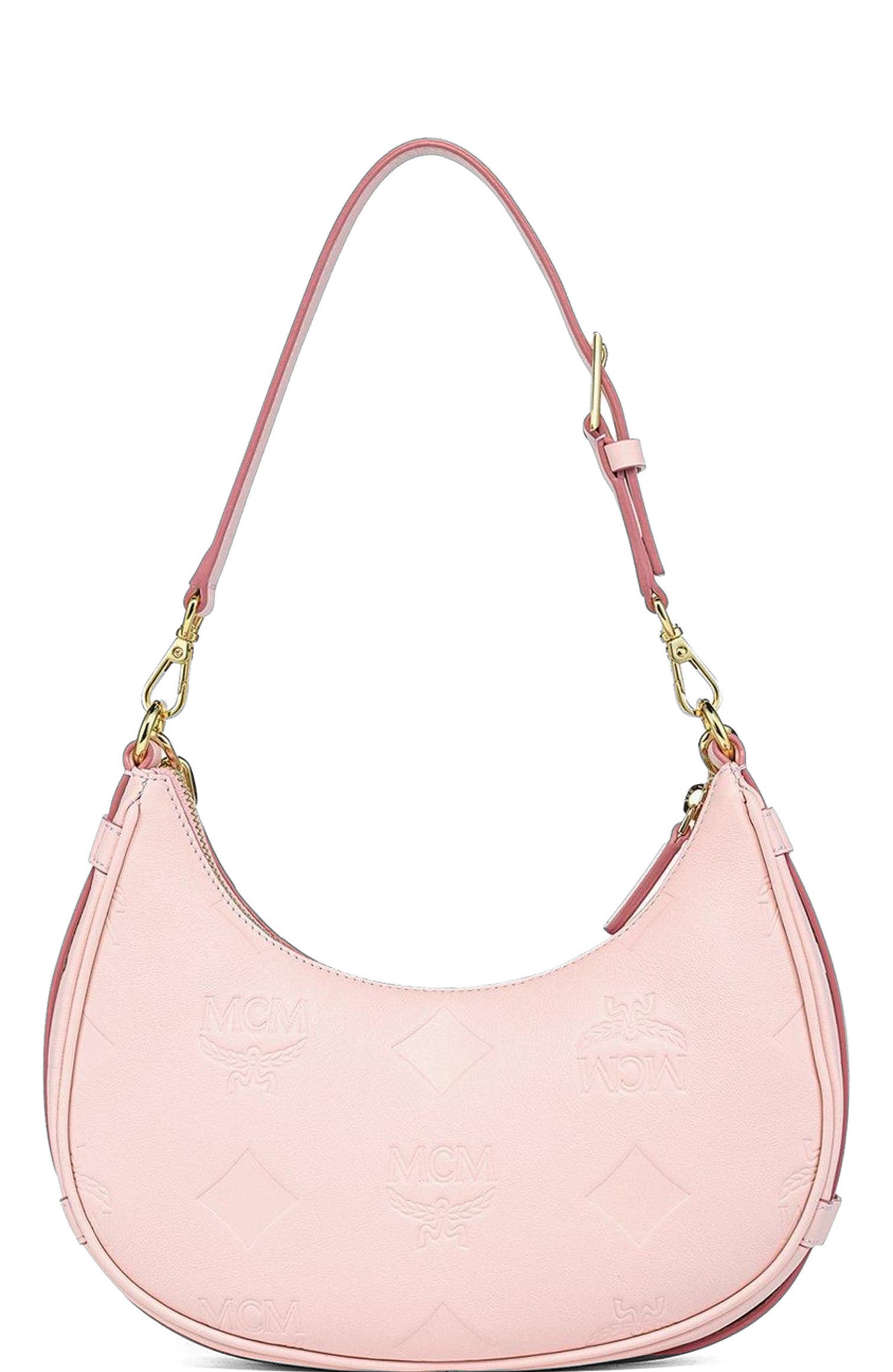 Aren Crescent Hobo Bag in Maxi Monogram Leather, Alternate, color, Lotus Pink