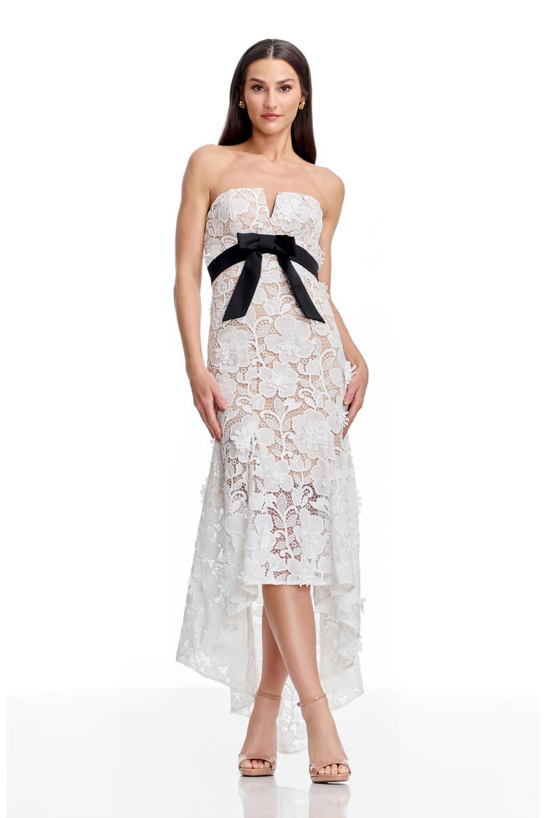 Lucia Floral Lace High-Low Cocktail Dress, Alternate, color, WHITE-BLACK