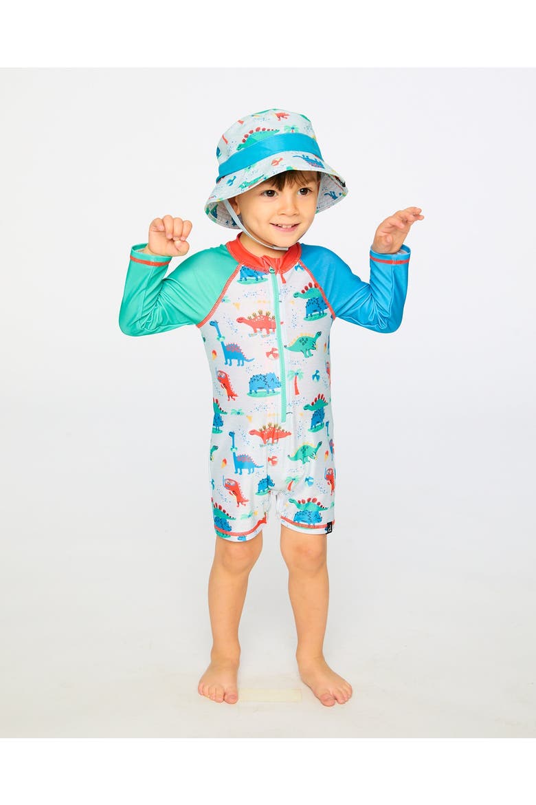 One-Piece Long Sleeve Dinosaur Rashguard, Alternate, color, Grey Printed Baby Dinosaurs