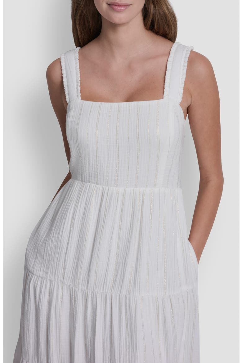 Sleeveless Tiered Cotton Gauze Sundress, Alternate, color, GOLD STRIP