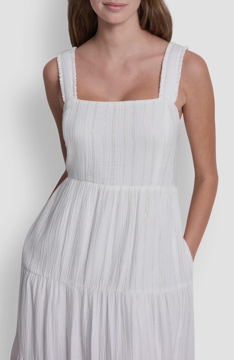 DKNY Jeans Sleeveless Tiered Cotton Gauze Sundress, Alternate, color, Gold Strip