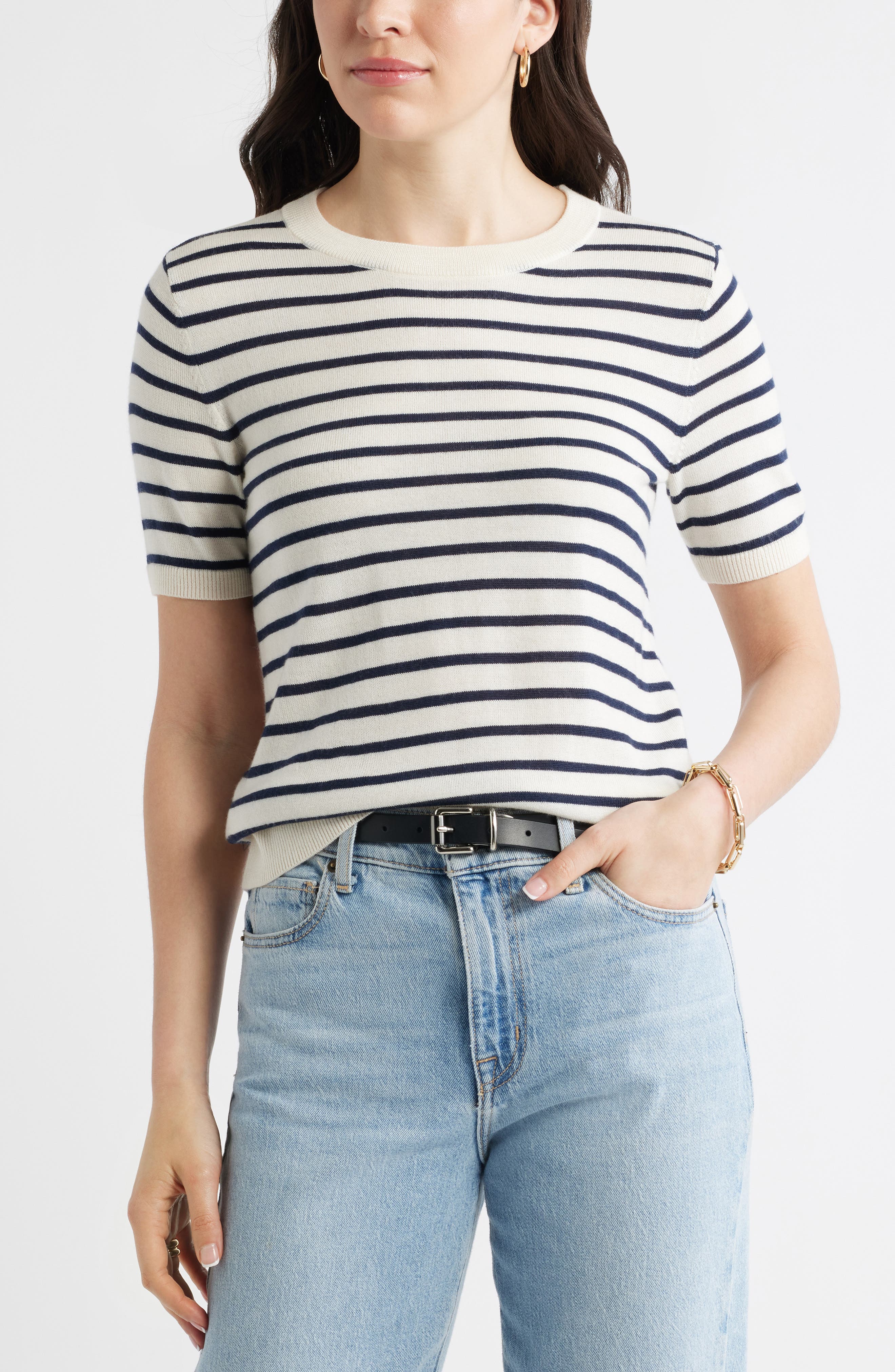 selected IVORY- NAVY JOSEPHINE STRIPE