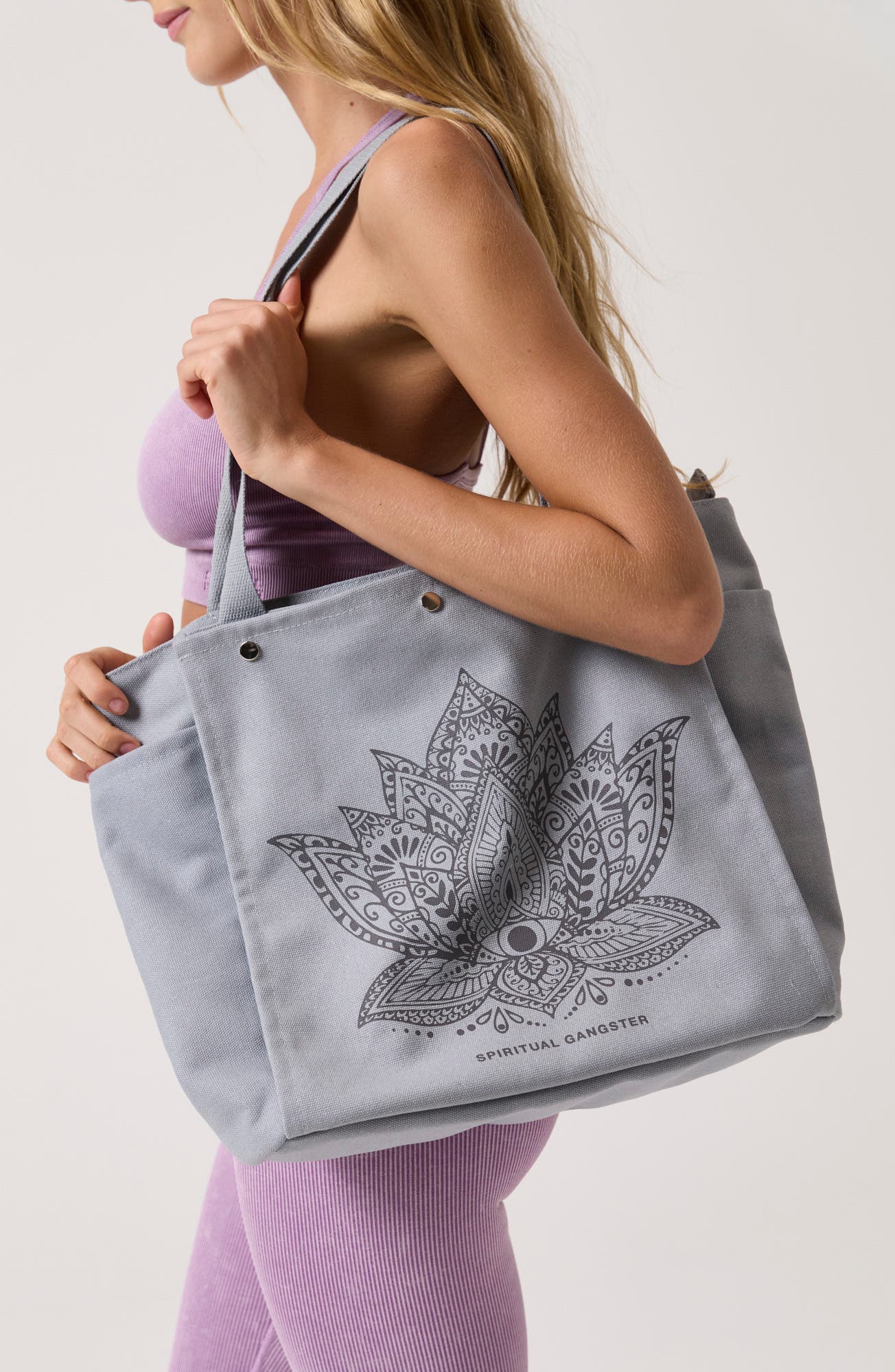 Mandala Lotus Namaste Tote Bag, Alternate, color, MOONSHINE