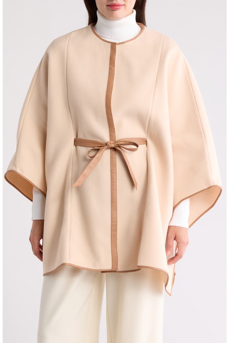 Leather Pipe Trim Cape, Main, color, OATMEAL