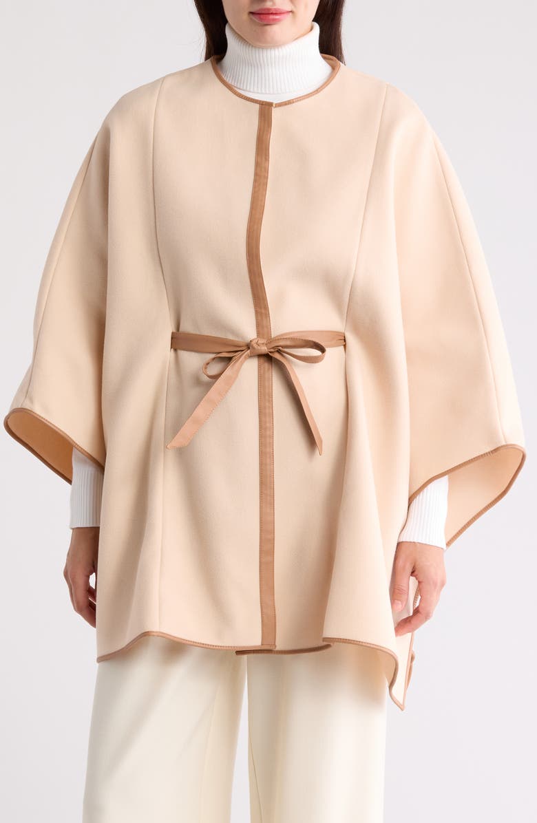 La Fiorentina Leather Pipe Trim Cape, Main, color, Oatmeal