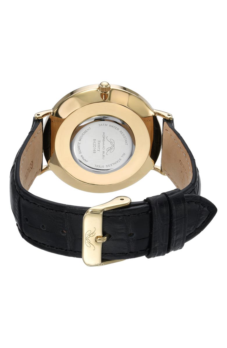 PORSAMO BLEU Henry Croc Embossed Leather Strap Watch, 40mm, Alternate, color, 