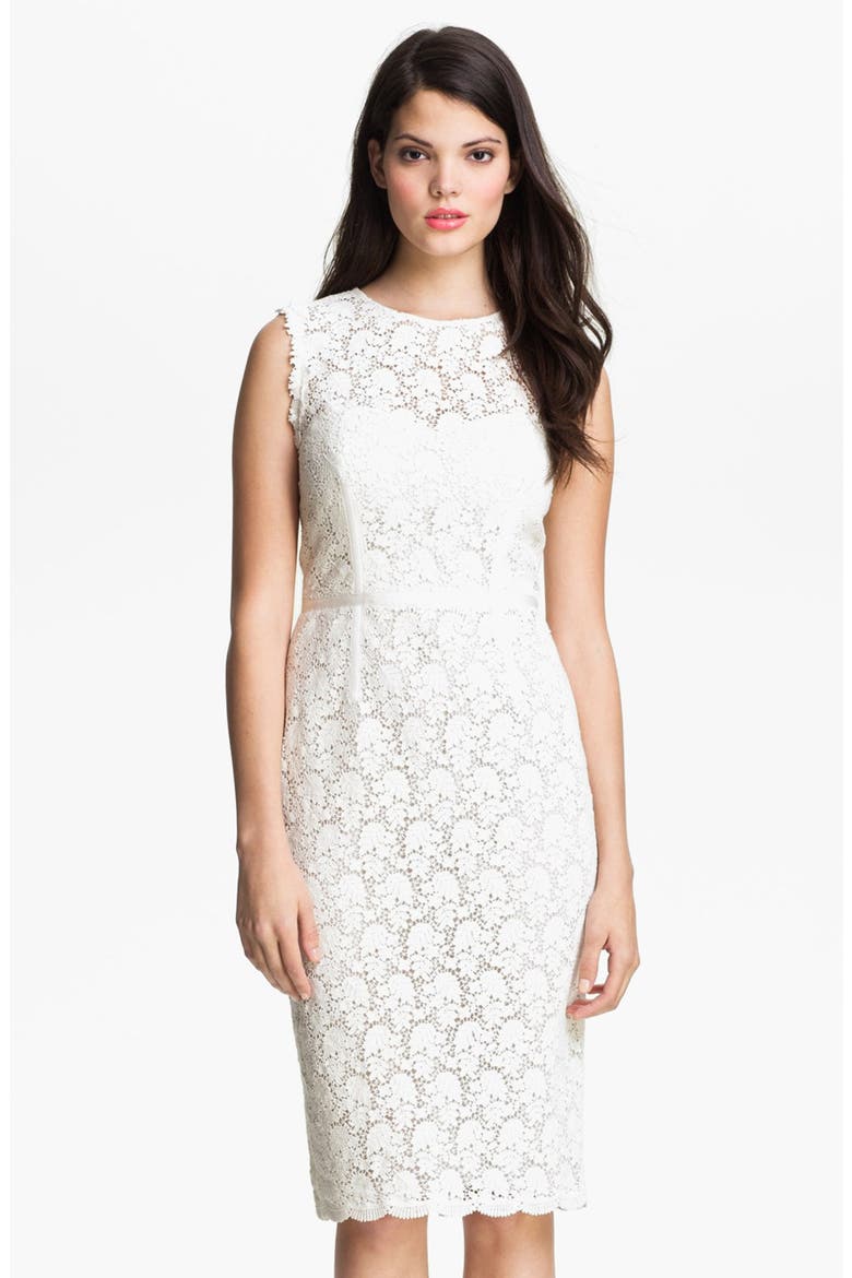 Illusion Yoke Lace Sheath Dress, Main, color, IVORY