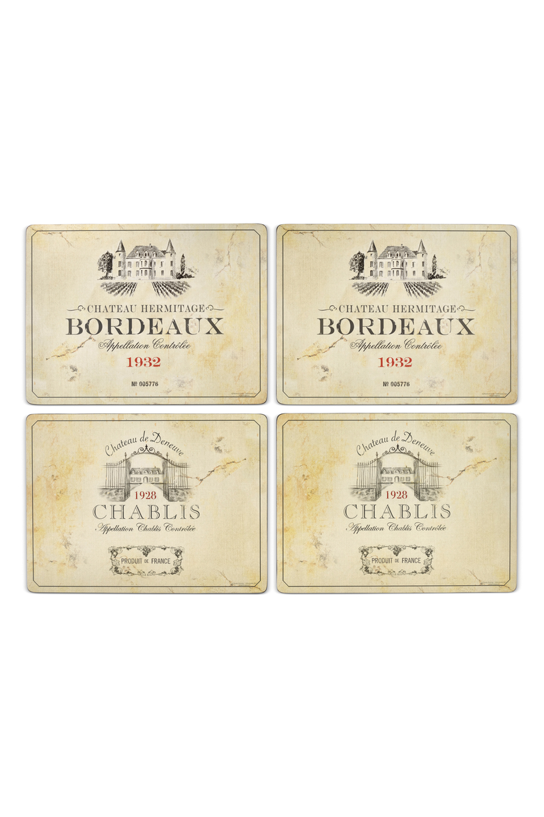 Vin de France Set of 4 Cork Back Placemats, Alternate, color, Multi