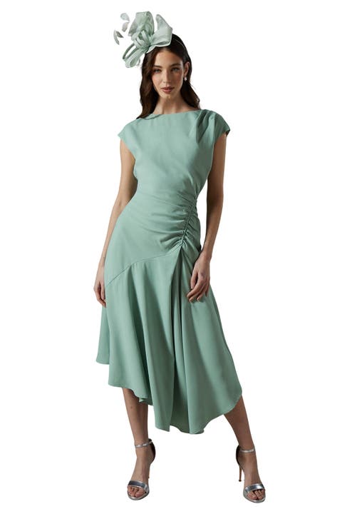 Drape Side Cap Sleeve Midi Dress